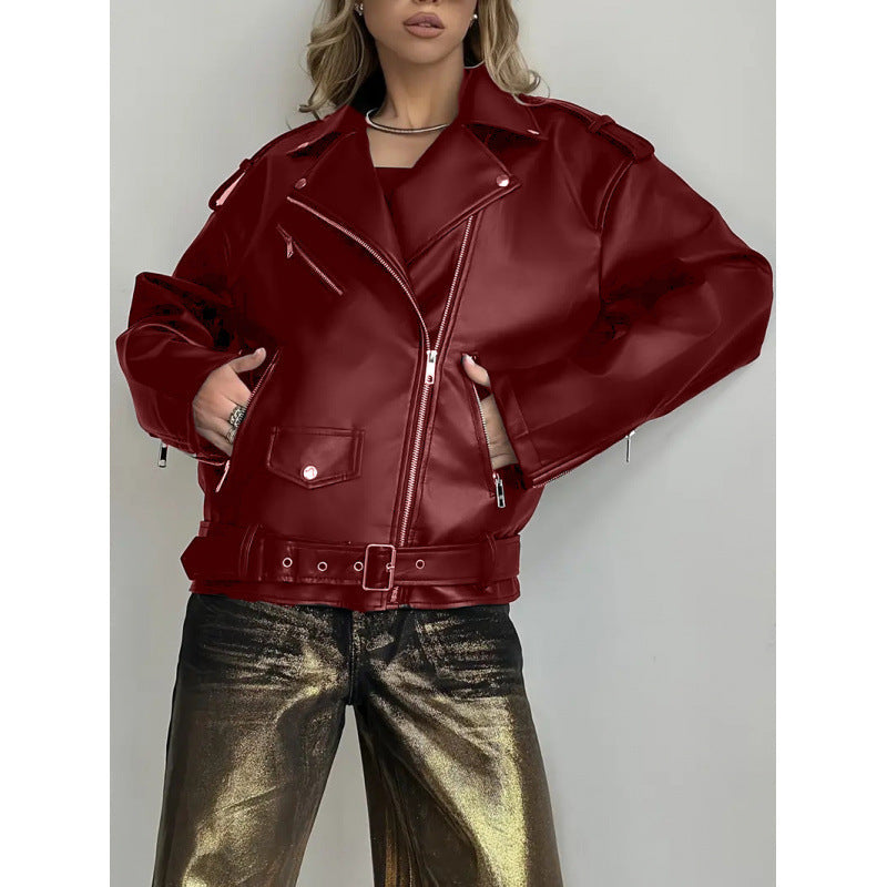 Damen Kunstleder Bikerjacke mit Nieten