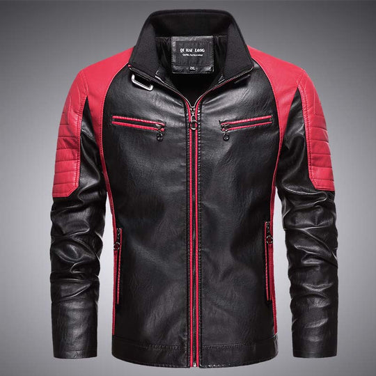 Herren Biker-Lederimitatjacke im Racing-Stil mit Stehkragen und Reißverschlusstaschen Nord Taschen