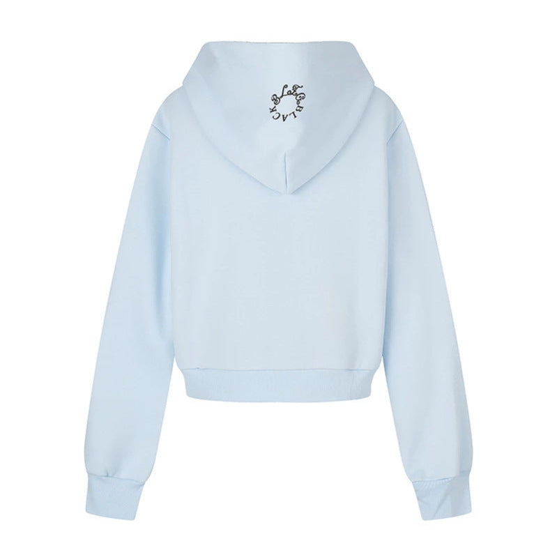 Damen Kapuzen-Sweatjacke mit Fotoprint, kurzem Cropped-Schnitt und Kreuz-Zipper Nord Taschen