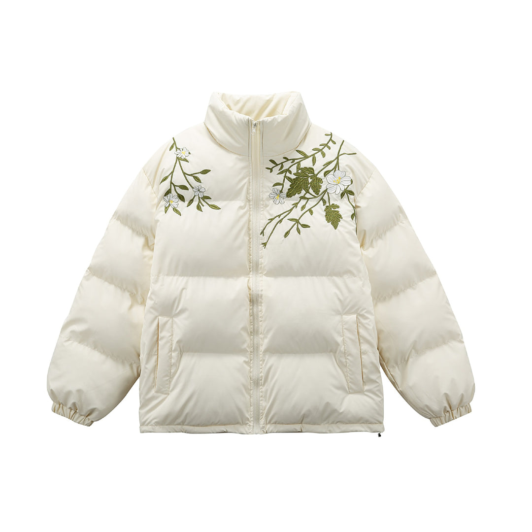 Damen Gepolsterte Oversize-Steppjacke mit Stehkragen und Blumenstickerei Nord Taschen