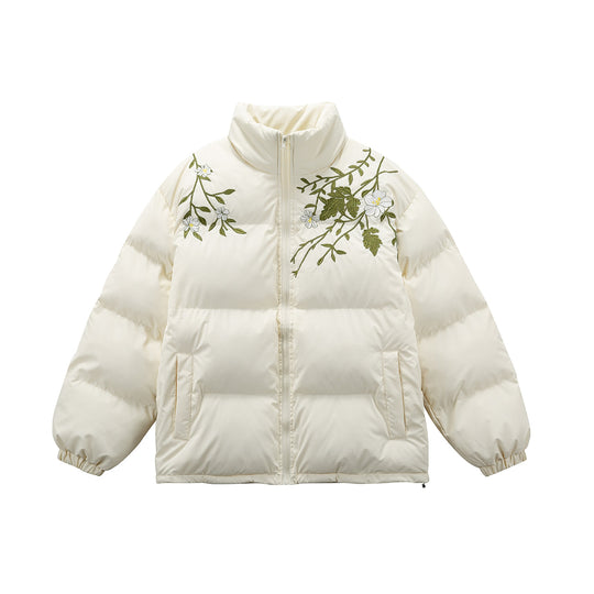 Damen Gepolsterte Oversize-Steppjacke mit Stehkragen und Blumenstickerei Nord Taschen