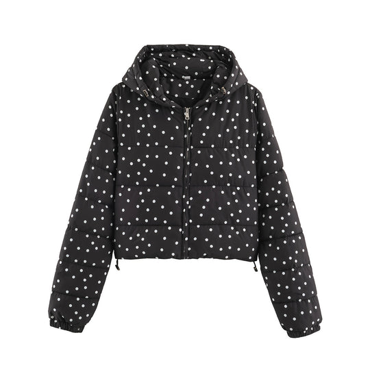 Damen Gepolsterte Cropped Kapuzenjacke mit Punktmuster Nord Taschen