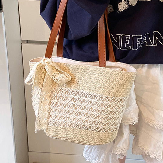 Damen Strandtasche mit dekorativen Spitzenakzenten Nord Taschen