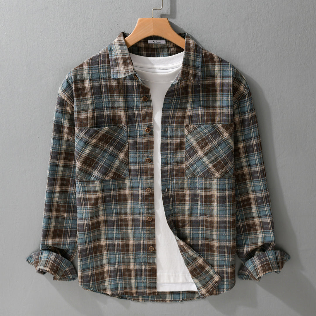 Herren Karo-Flanell-Überhemd aus gebürstetem Baumwollflanell mit aufgesetzten Brusttaschen Nord Taschen