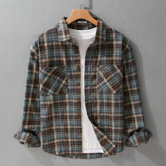 Herren Karo-Flanell-Überhemd aus gebürstetem Baumwollflanell mit aufgesetzten Brusttaschen Nord Taschen