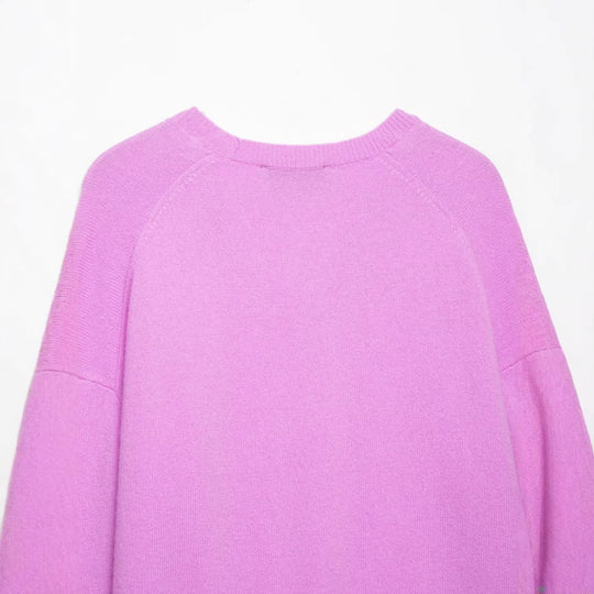 Damen Grobgestrickter V‑Ausschnitt Zopfstrickpullover mit Rippbündchen Nord Taschen