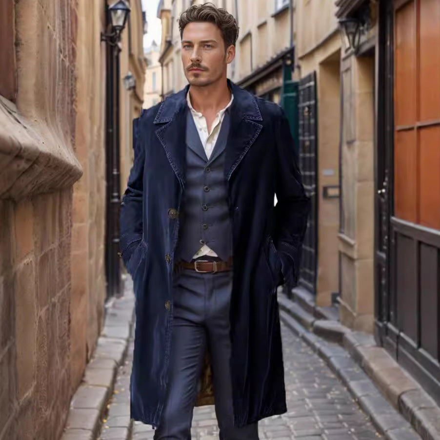 Herren Leichter langer Trenchcoat mit Reverskragen und aufgesetzten Eingrifftaschen Nord Taschen