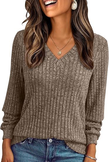 Damen Weicher Rippstrickpullover mit V-Ausschnitt Nord Taschen
