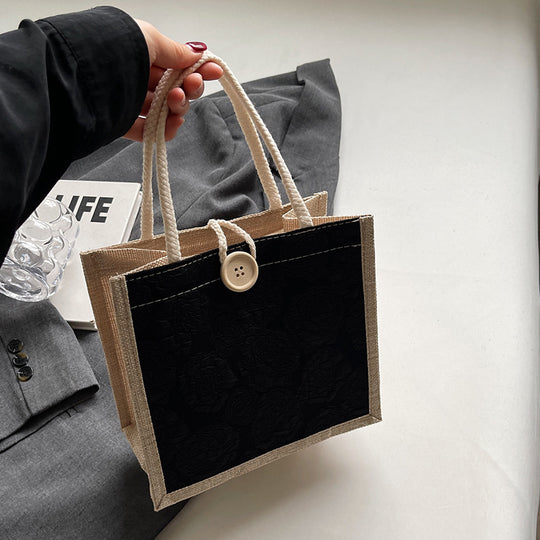 Damen Jute-Umhängetasche mit floralem Design und praktischem Buttonverschluss Nord Taschen