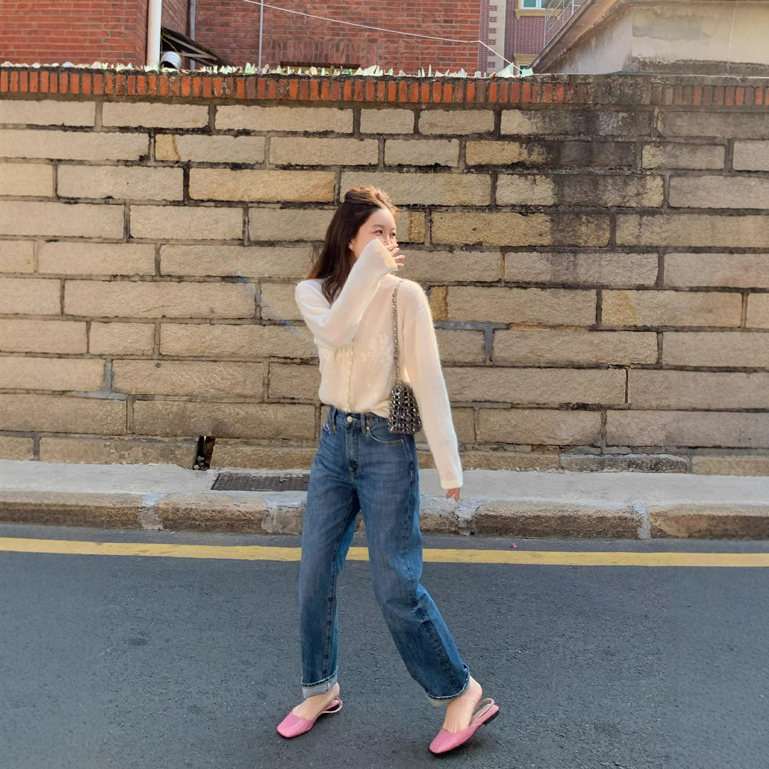 Damen Feinstrick Mohaircardigan mit floraler Stickerei Nord Taschen