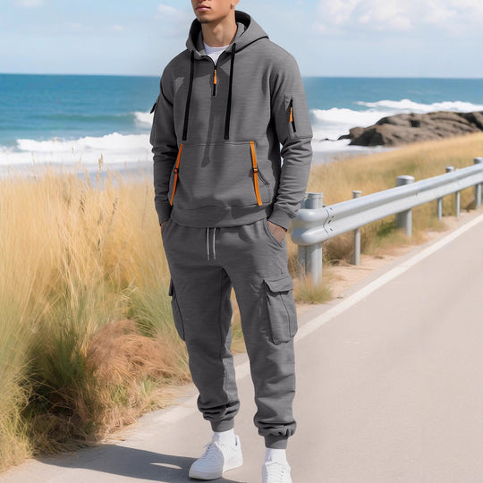 Herren Kapuzensweatshirt mit Utility-Taschen, Halbzip und kontrastierenden Reißverschlüssen Nord Taschen