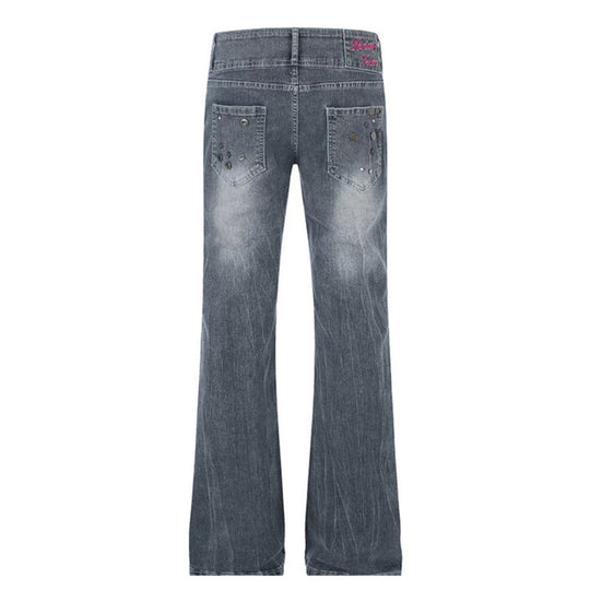 Damen High‑Waist Flared-Jeans mit weitem Bein, Doppelknopf und Nieten-Detail Nord Taschen