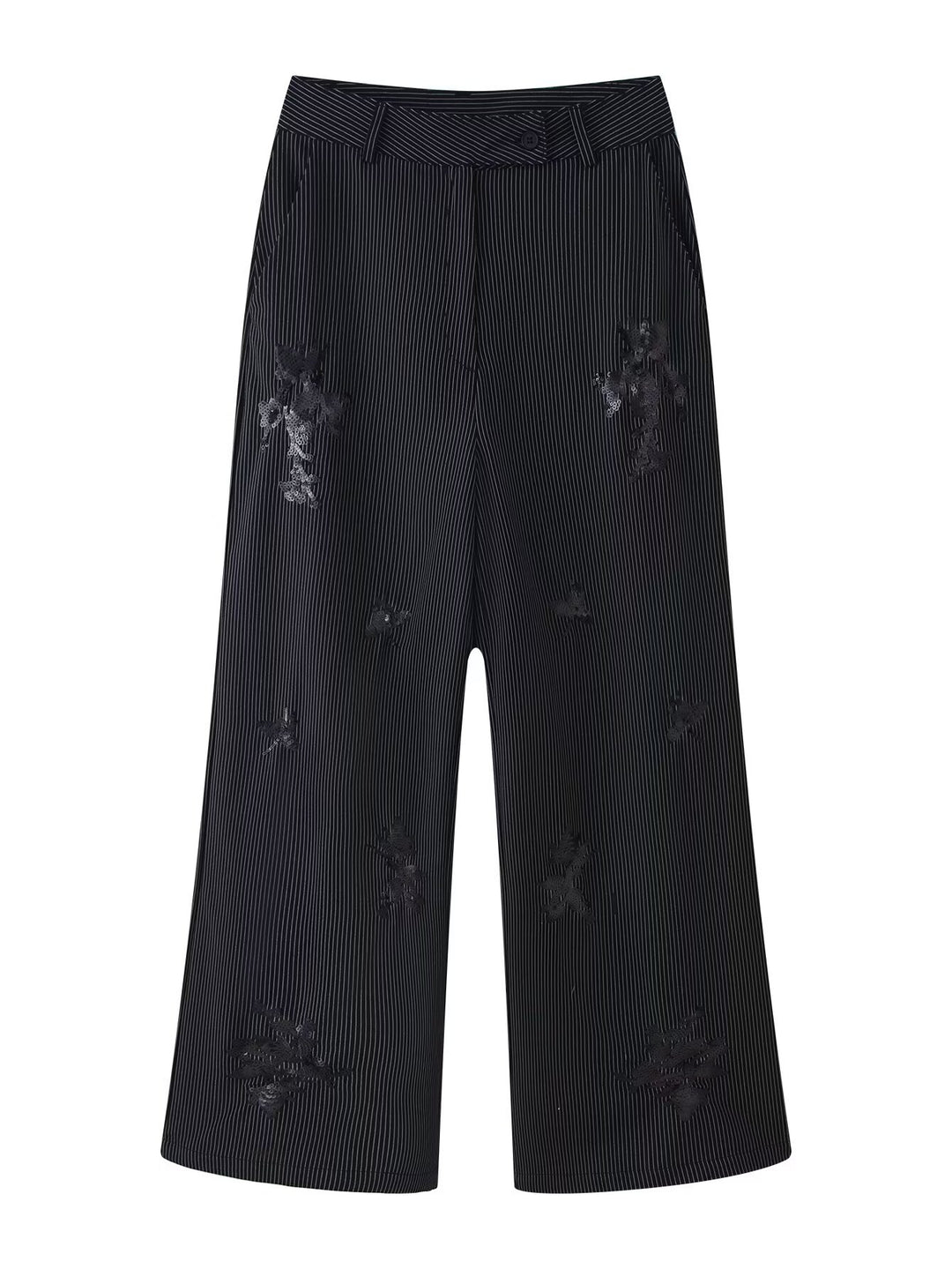Damen Hochtaillierte Culotte-Hose mit Nadelstreifen und Pailletten-Applikation Nord Taschen