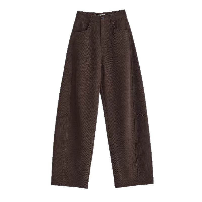 Damen Weite Cordhose mit hoher Taille, Bundfalte und Palazzoschnitt Nord Taschen