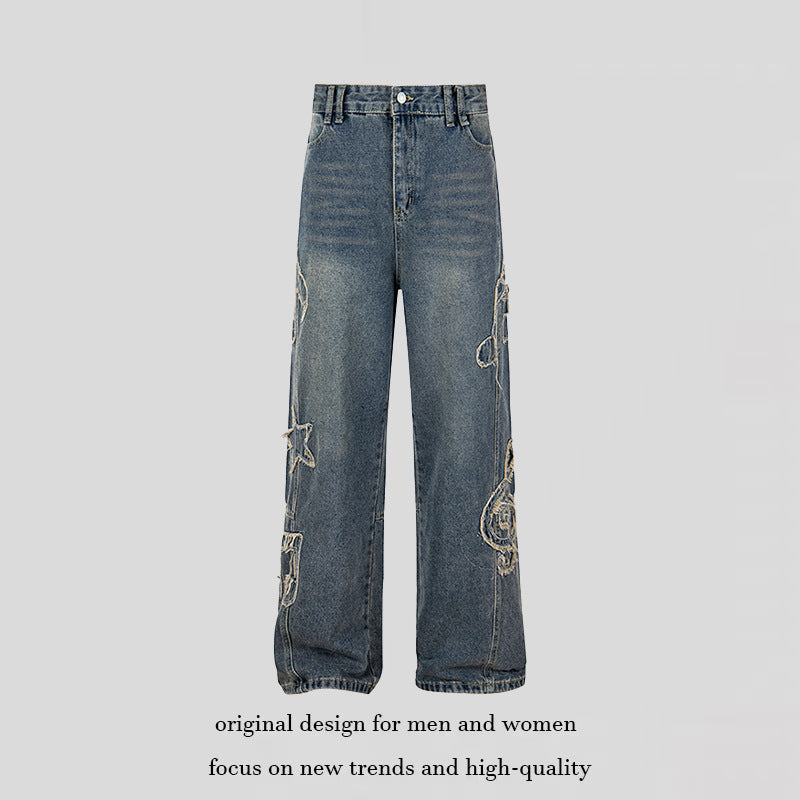 Damen Jeans mit hohem Bund, weitem Beinverlauf, Stick- und Destroy-Details Nord Taschen