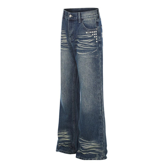 Damen Weite High‑Waist Distressed-Jeans im Palazzo-Stil mit Nietenbesatz Nord Taschen