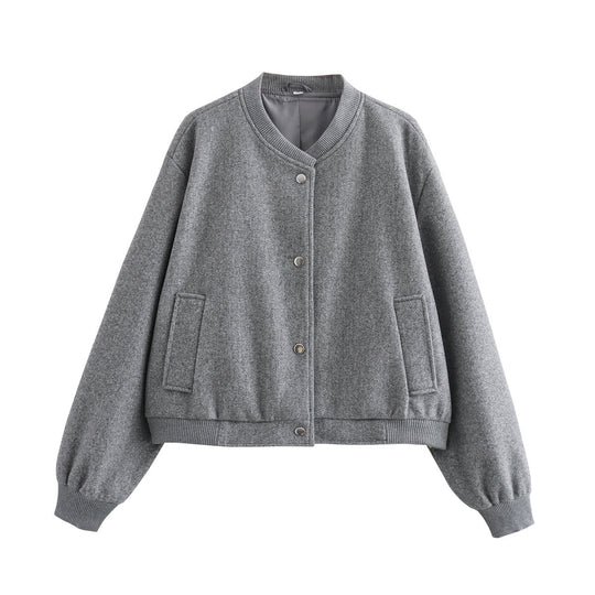 Damen Cropped-Bomberjacke im Boxy-Schnitt mit Druckknopfleiste und Eingrifftaschen Nord Taschen