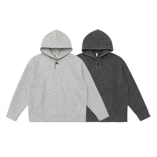 Unisex Oversize Kapuzenpullover aus melierter Fleece‑Mischung mit Henley‑Knopfblende und Kängurutasche Nord Taschen