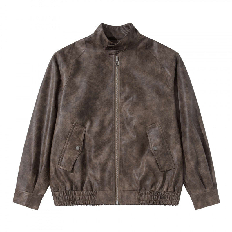 Herren Kurzblouson aus Veloursleder‑Optik mit Stehkragen, Raglanärmeln und elastischem Saum Nord Taschen