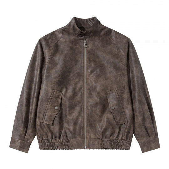 Herren Kurzblouson aus Veloursleder‑Optik mit Stehkragen, Raglanärmeln und elastischem Saum Nord Taschen