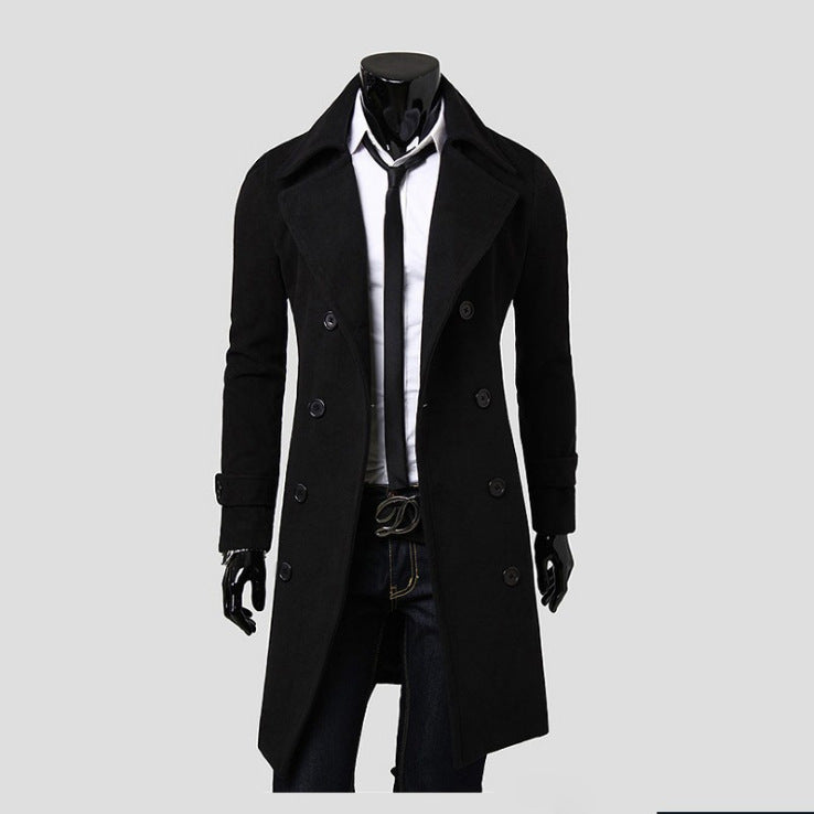 Herren taillierter zweireihiger Trenchcoat aus Wollmix mit klassischem Revers und Rückenschlitz Nord Taschen
