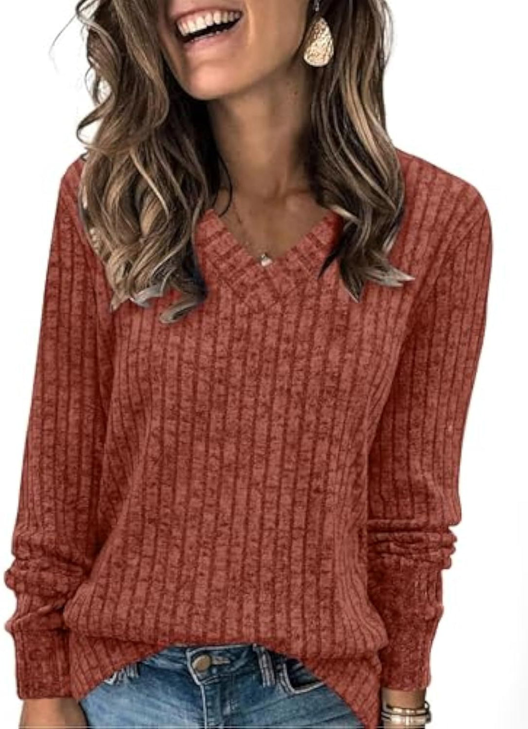 Damen Komfortabler V-Ausschnitt Pullover Nord Taschen