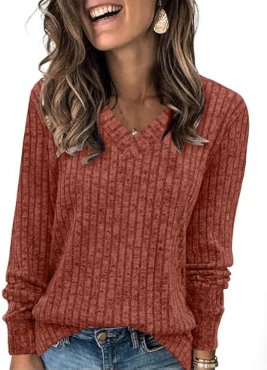 Damen Komfortabler V-Ausschnitt Pullover Nord Taschen