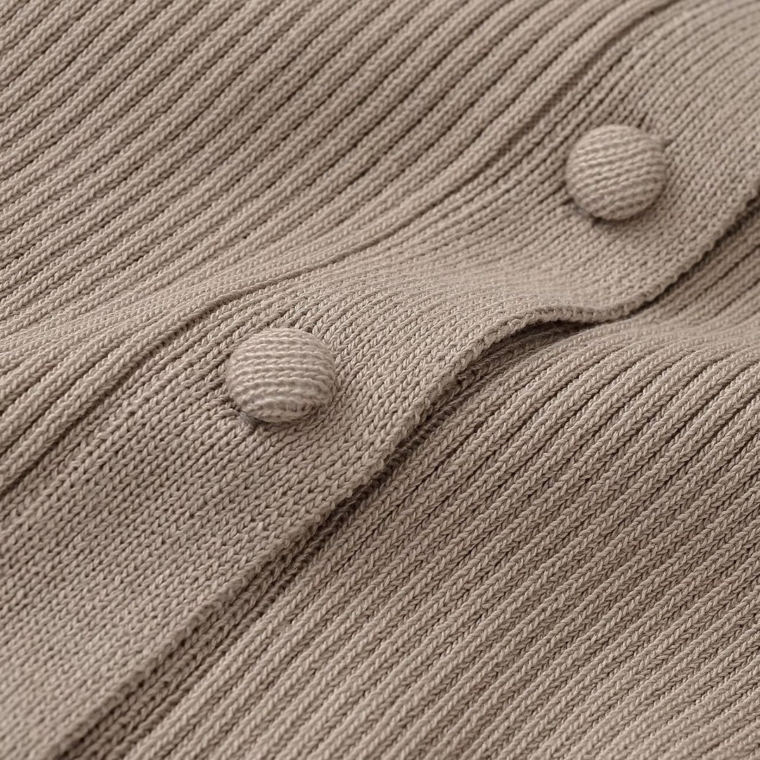 Damen Strukturierter Rippstrick-Cardigan mit Stehkragen und Taillennaht Nord Taschen