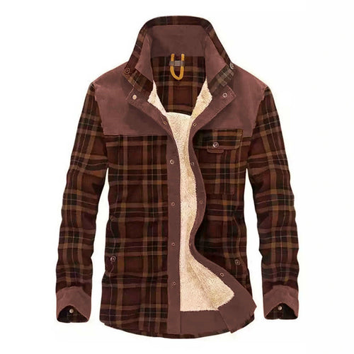 Herren Karo-Hemdjacke mit Teddyfutter und Wildlederimitat-Besatz Nord Taschen