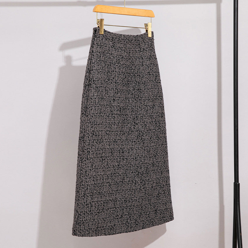 Damen Hochtaillierter Tweed-Midirock mit geradem Schnitt und leichter A‑Linie Nord Taschen