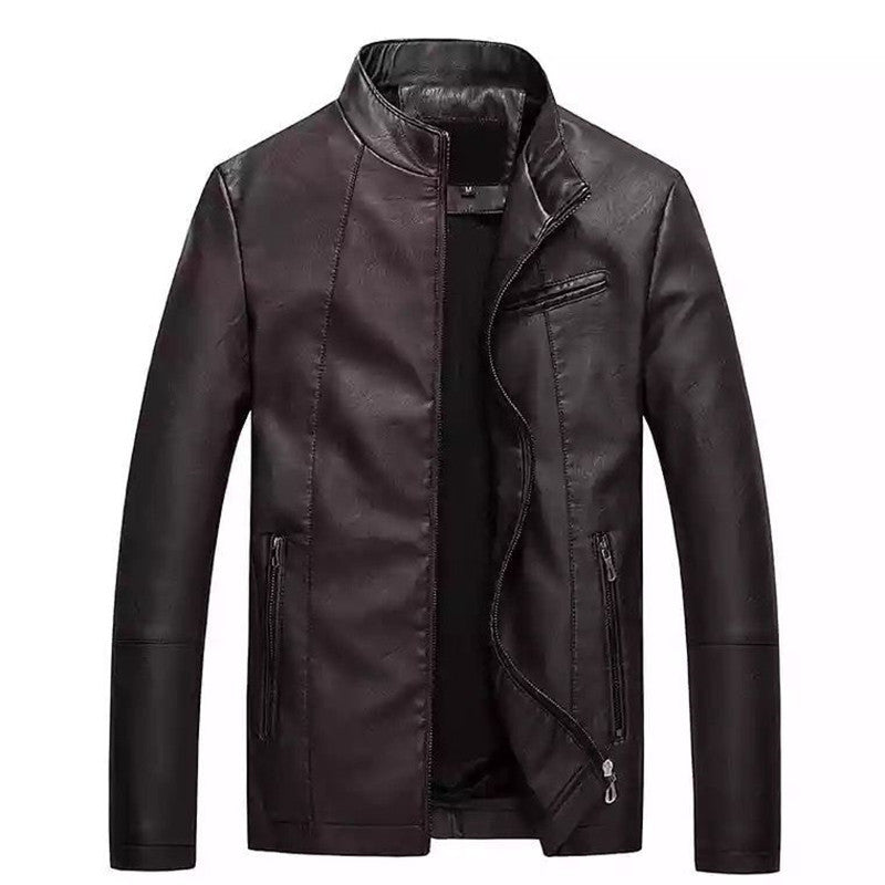 Herren Slim-Fit Kunstlederjacke mit Stehkragen und Reißverschlusstaschen Nord Taschen
