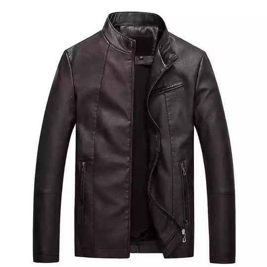 Herren Slim-Fit Kunstlederjacke mit Stehkragen und Reißverschlusstaschen Nord Taschen