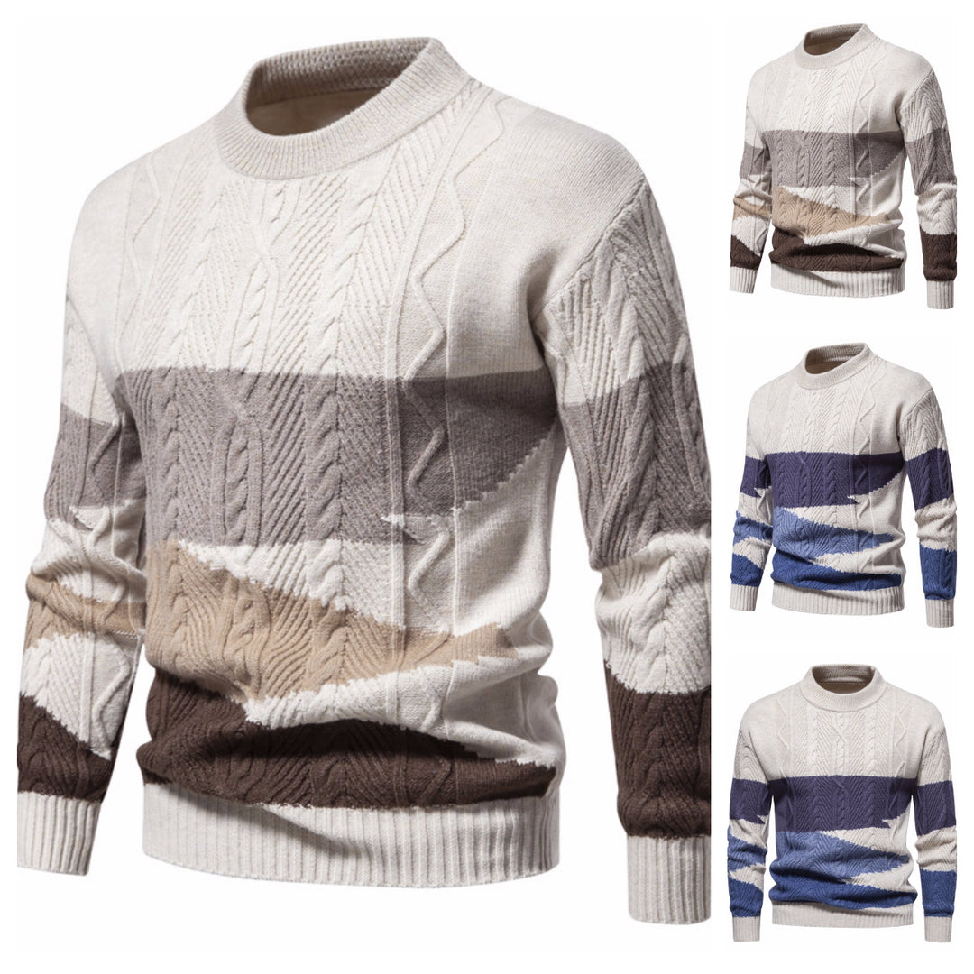 Herren Strukturiertes Colorblock Zopfstrick-Rollkragenpullover aus Baumwollmix Nord Taschen