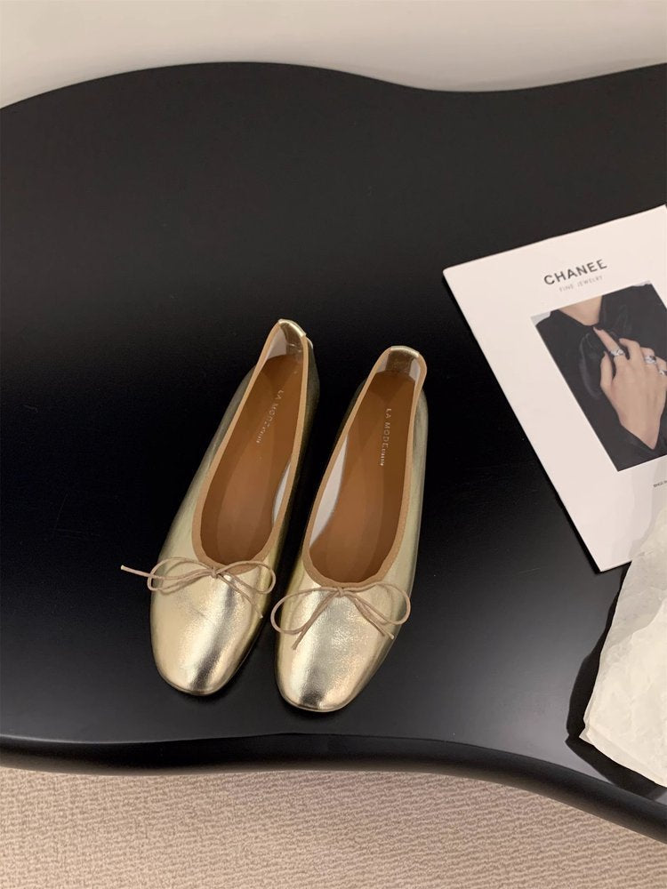 Damen elegante Ballerinas aus hochwertigem Kunstleder mit dekorativem Schleifenakzent