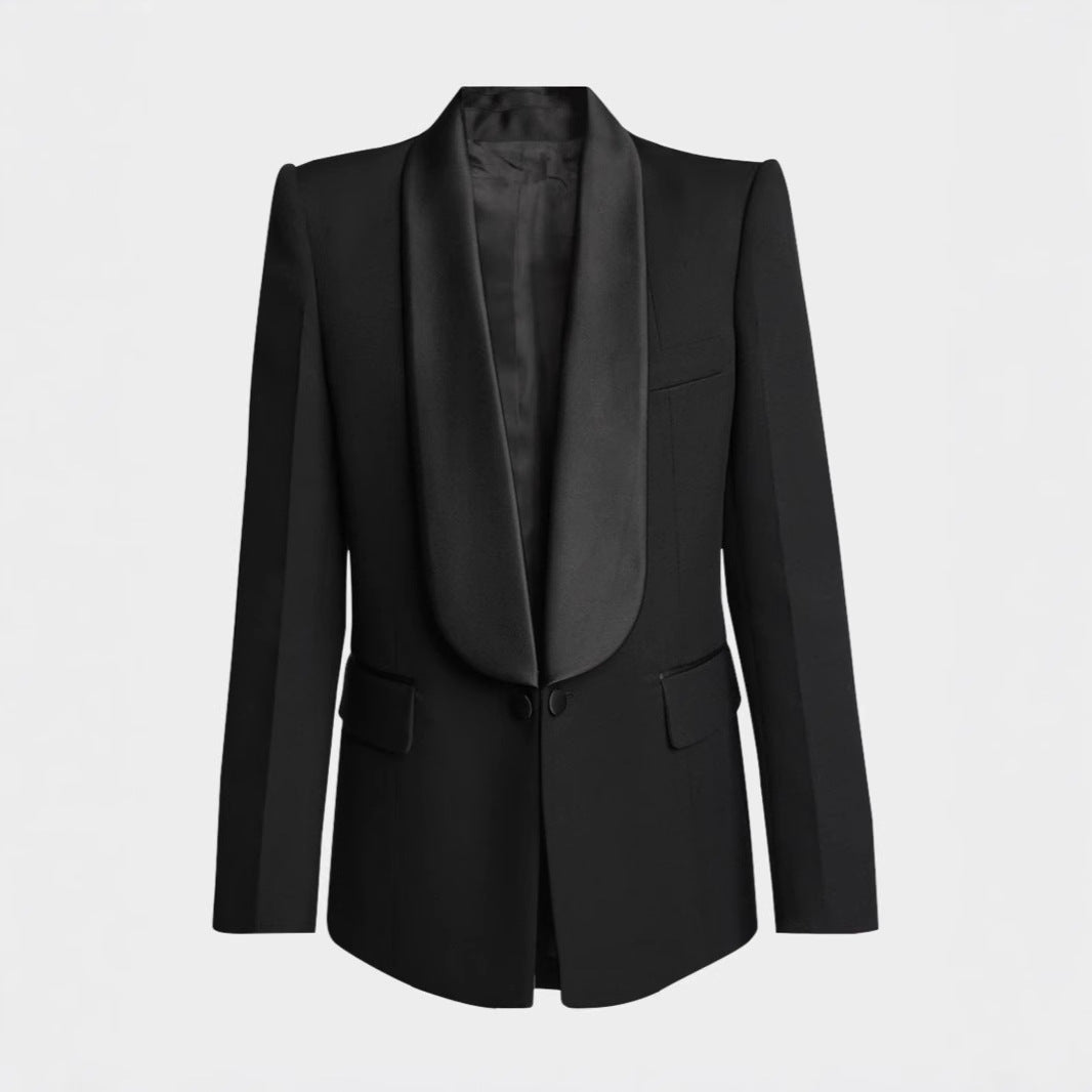 Damen Elegantes Smokingset mit Satin-Schalkragen und weitem Palazzohosen-Schnitt Nord Taschen
