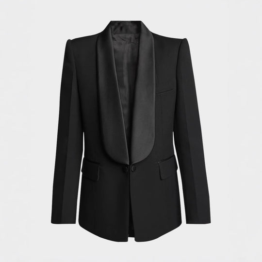 Damen Elegantes Smokingset mit Satin-Schalkragen und weitem Palazzohosen-Schnitt Nord Taschen