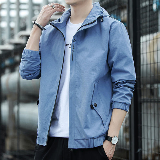 Herren Leichter Kapuzen-Windbreaker im Urban-Minimalstil mit verdecktem Reißverschluss und elastischen Bündchen Nord Taschen