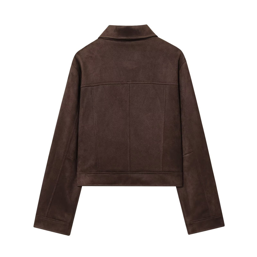 Damen 30+ kurz geschnittene Veloursjacke im Blousonstil mit Hemdkragen und verdeckter Druckknopfleiste Nord Taschen