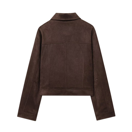 Damen 30+ kurz geschnittene Veloursjacke im Blousonstil mit Hemdkragen und verdeckter Druckknopfleiste Nord Taschen