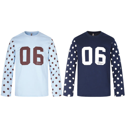 Damen Langärmliges Statement-Shirt mit Polka‑Dot-Ärmeln und Zahlendruck Nord Taschen