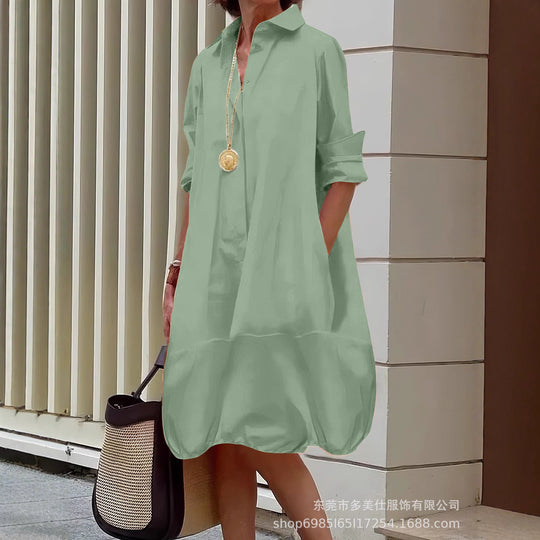 Damen lässiges Hemdkleid mit praktischen Seitentaschen und einem luftigen Schnitt