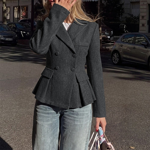 Damen Taillierter Doppelreihiger Blazer mit Schößchen, Kellerfalten & Pattentaschen Nord Taschen