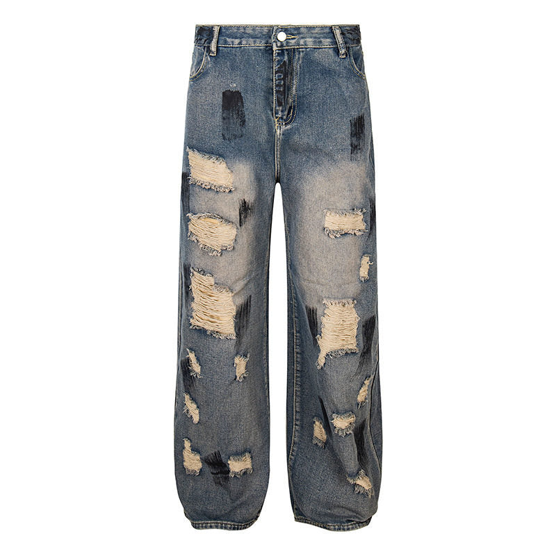 Damen Weite Destroyed-Jeans mit hohem Bund, Used‑Wash und Ballonsaum Nord Taschen