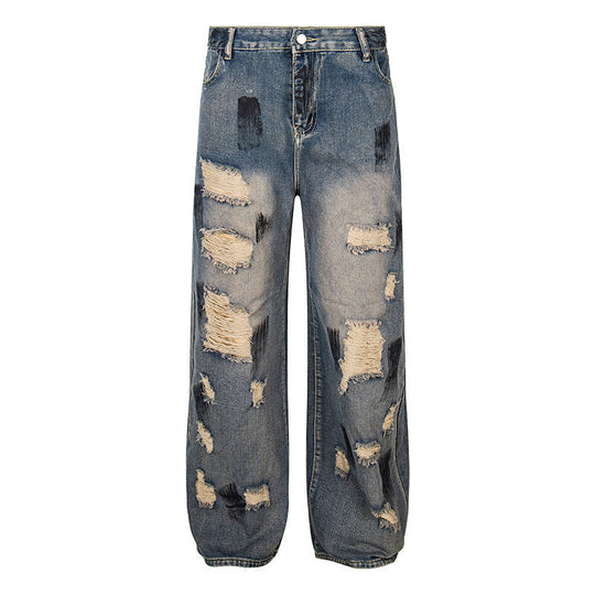 Damen Weite Destroyed-Jeans mit hohem Bund, Used‑Wash und Ballonsaum Nord Taschen