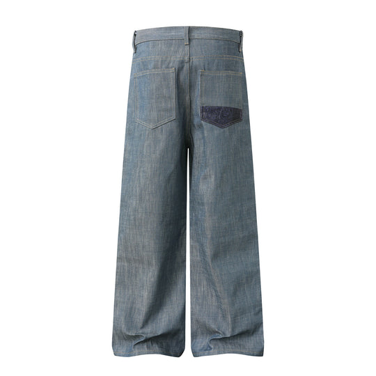 Damen Hochtaillierte weite Jeanshose mit dekorativen Pattentaschen und geradem Bein Nord Taschen
