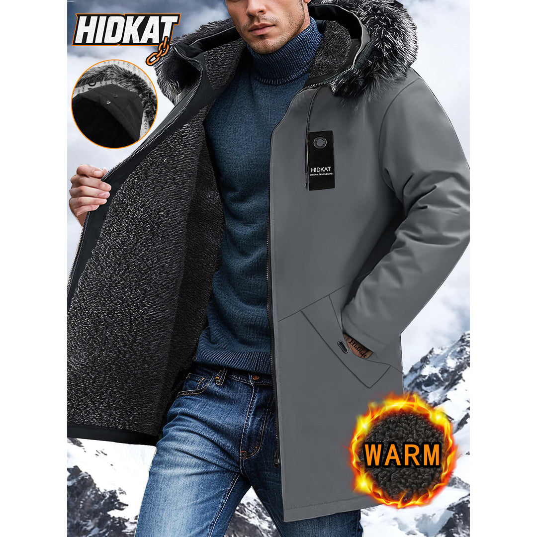Herren Lange Winterjacke mit Kapuze und Kunstfellbesatz Nord Taschen