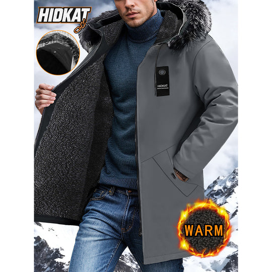 Herren Lange Winterjacke mit Kapuze und Kunstfellbesatz Nord Taschen
