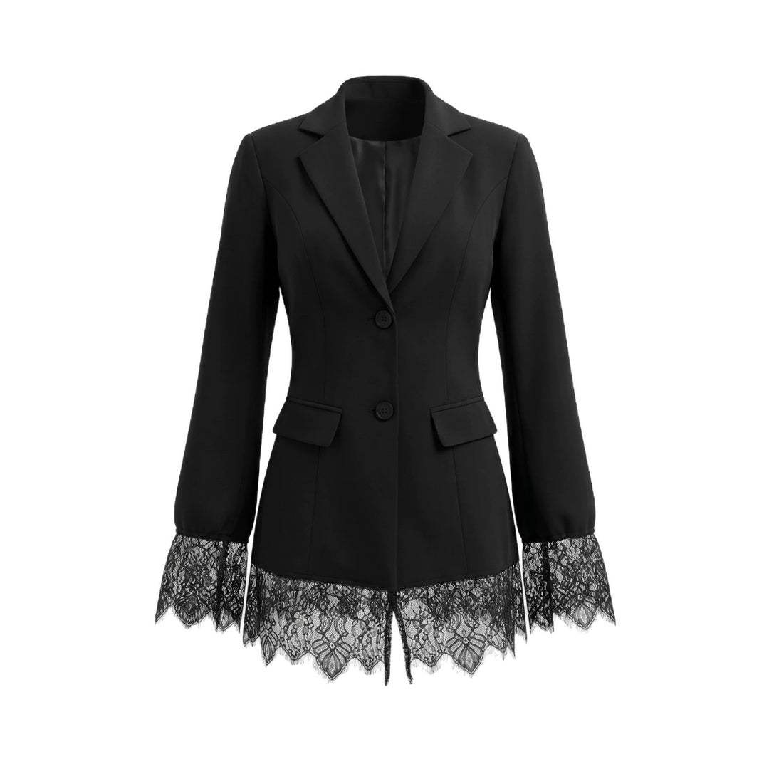 Damen Taillierter Blazer mit Spitzenborte am Saum und Manschetten Nord Taschen