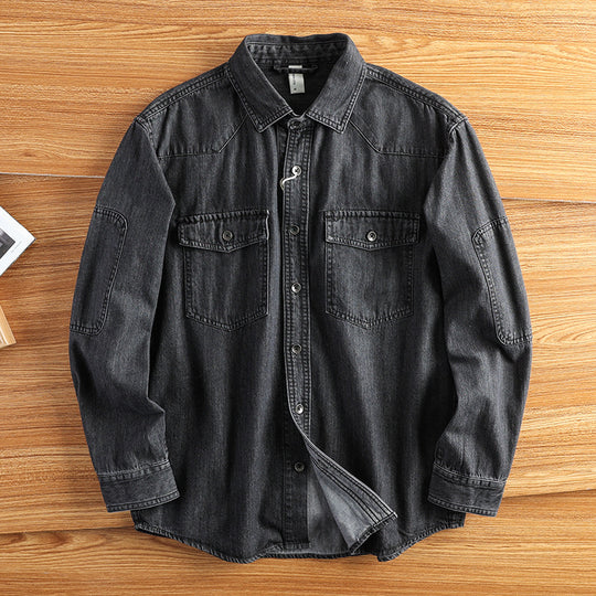 Herren Relaxed Denim‑Hemdjacke mit aufgesetzten Pattentaschen, verstärkten Ellenbogen und sichtbarer Knopfleiste Nord Taschen