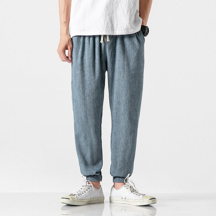 Herren leichte Leinenhose mit Tunnelzug und elastischen Bündchen Nord Taschen